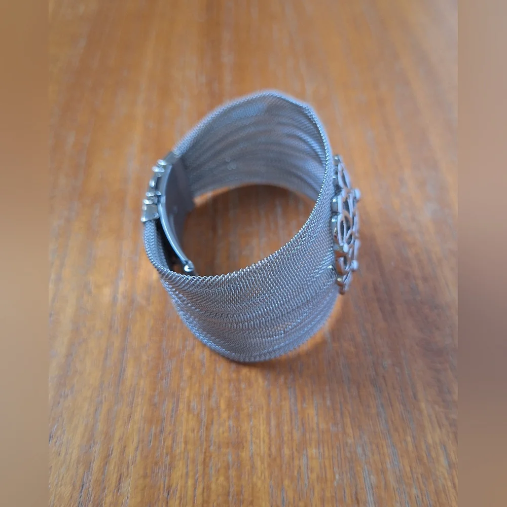 Stainless Steel Cuff Bracelet Mesh Bangle Silver Clasp Boho Festival